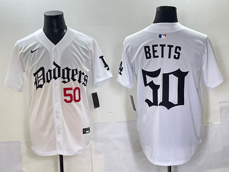 Men Los Angeles Dodgers 50 Betts white Nike 2025 MLB jersey 003